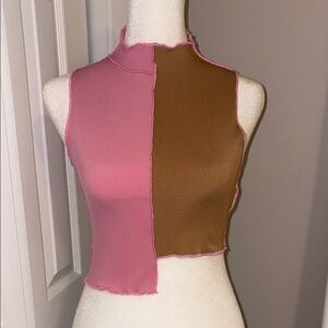 Colorblock Pink and Brown Sleeveless Top